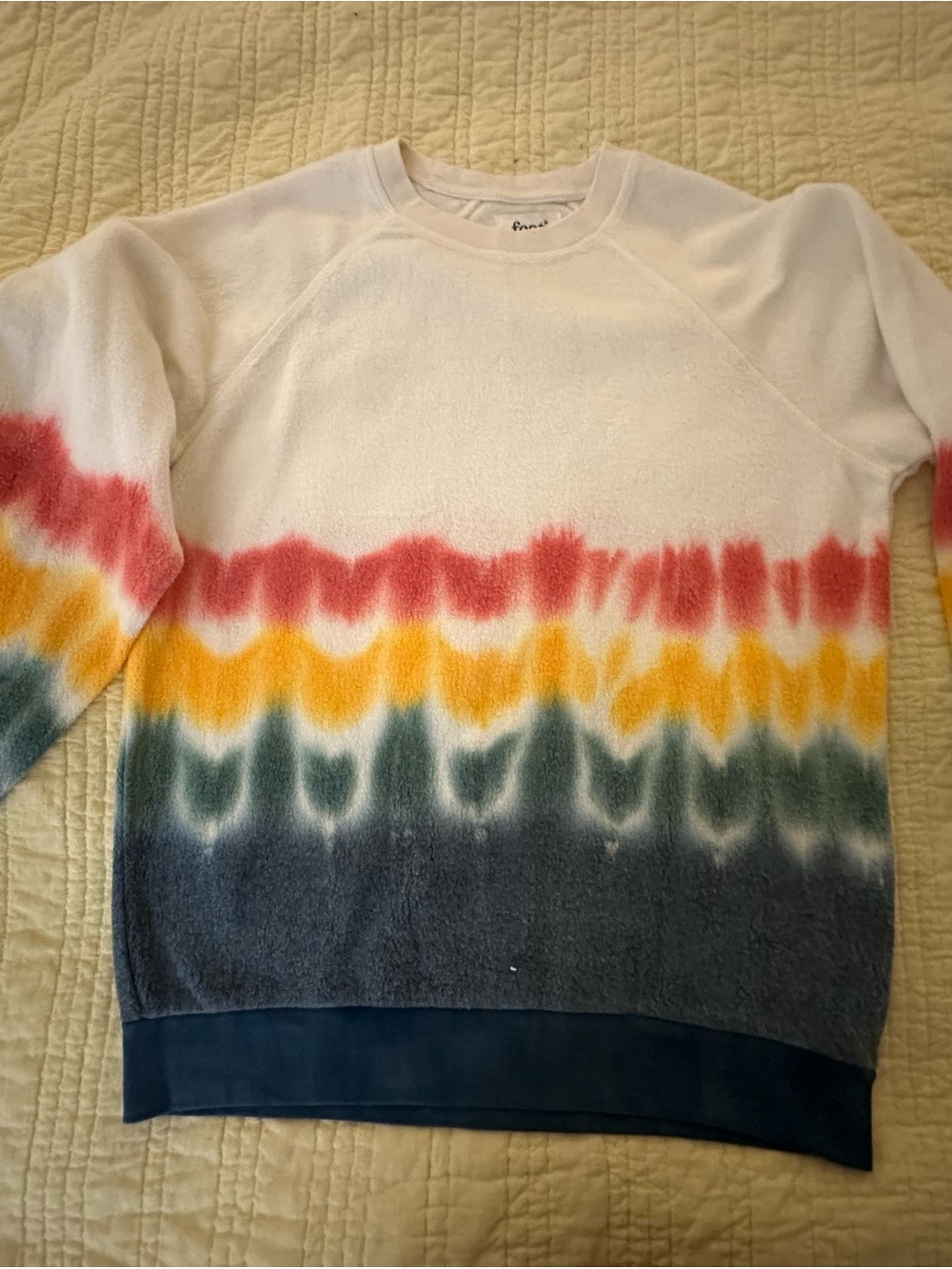 Crewneck Tie-Dye Stripe Sweatshirt in White with Red, Yellow & Blue - Picture 6 of 8